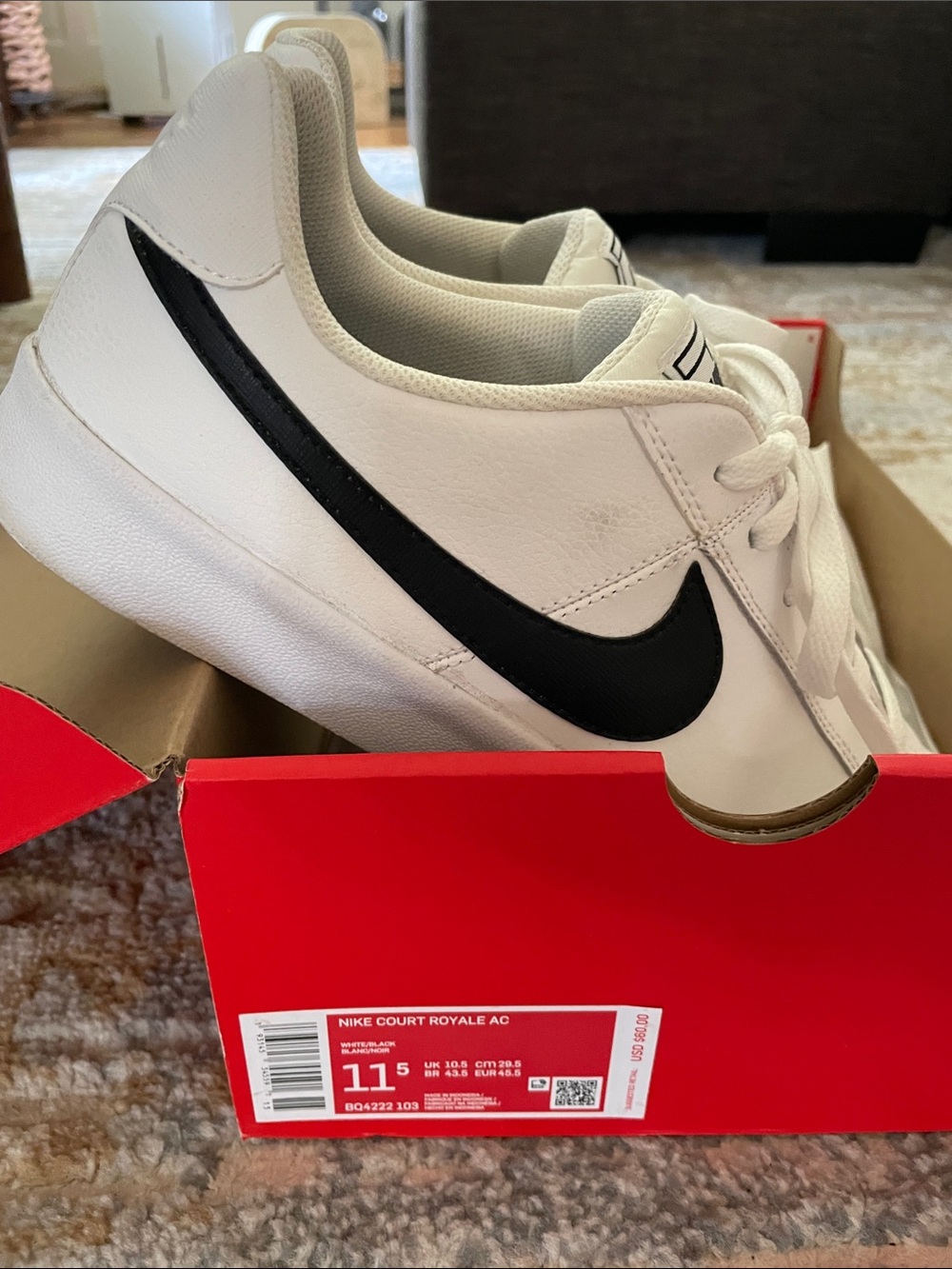 Nike Men’s White and Black Court Royale Low Sneakers (worn once)